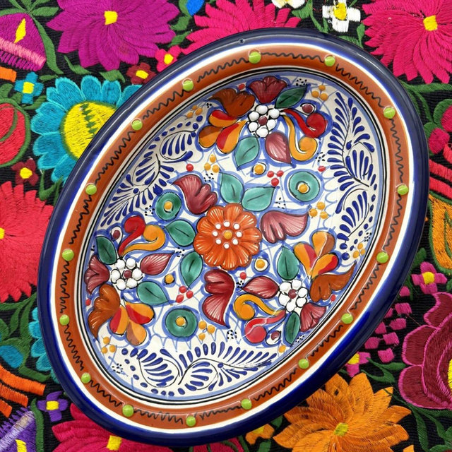 Talavera Oval Platter Ceramic Tray | Hand-Painted Mexican Majolica Pottery | Colorful Floral Wall Art Décor