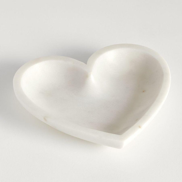 Handcrafted Marble Heart Tray, Large, Ivory