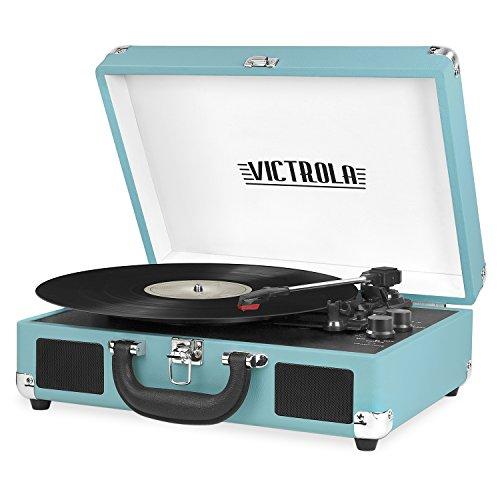 Victrola Vintage 3-Speed Bluetooth Suitcase Turntable with Speakers, Aqua Turquoise