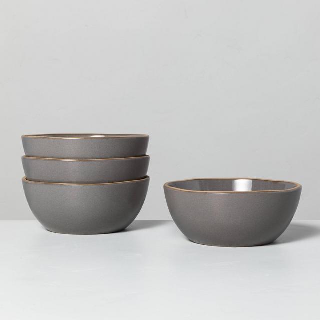 4pk Stoneware Exposed Rim Cereal Bowl Set Gray - Hearth & Hand™ with Magnolia
