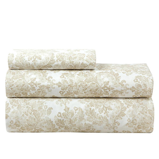 ROYALE LINENS 300 Thread Count 100% Long Staple Combed Cotton Sheet Set - 4 Piece Queen Bed Sheets - 1 Fitted, 1 Flat & 2 Pillow Cases - Soft Cool & Crisp Sheet Set (Queen, Floral Damask,Rainy Day)