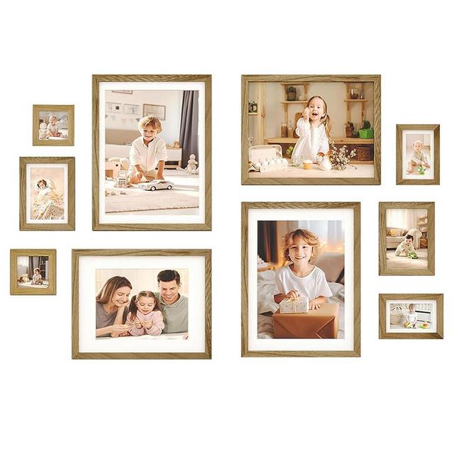 Egofine Picture Frame Set 10 Pack, Picture Frames Collage Wall Decor with Two 12x16,Two 11x14,Two 5x7,Two 4x6,Two 4x4 for Wall and Tabletop, Made of Solid Wood, Covered by Plexiglass, Carbonized Brown