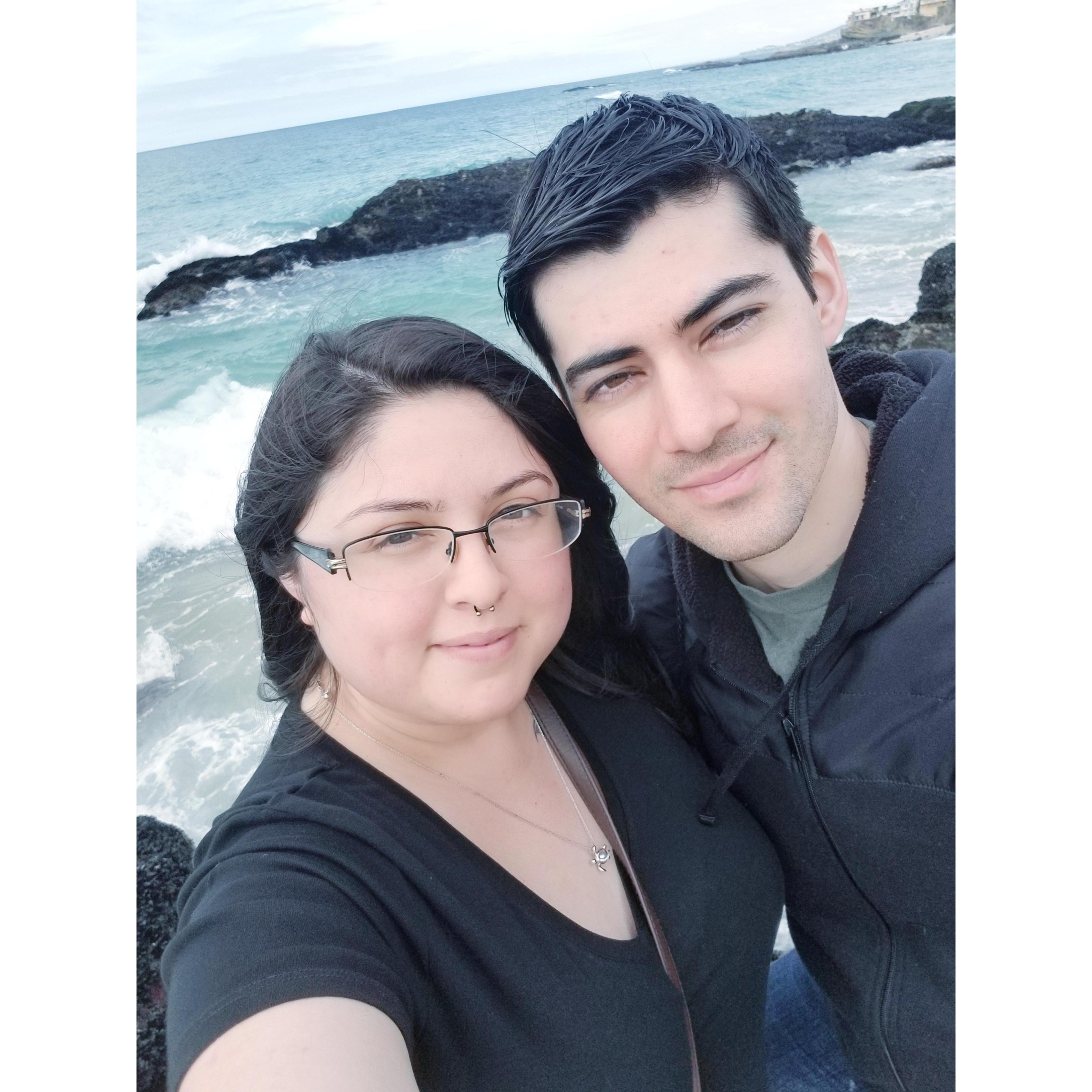 At the beautiful "Thousand steps beach" in Laguna Beach, CA for our 3 year anniversary.  💞