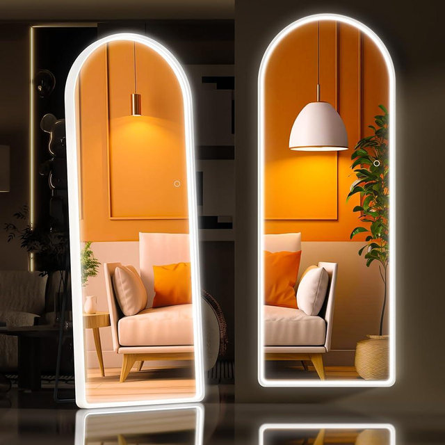 Hasipu 56" x 16" Led Mirror Full Length, Full Length Mirror with Lights Arch Design, Full Body Mirror with Lights, Wall Mounted Mirror Dimming & 3 Color Modes for Bedroom（White）…