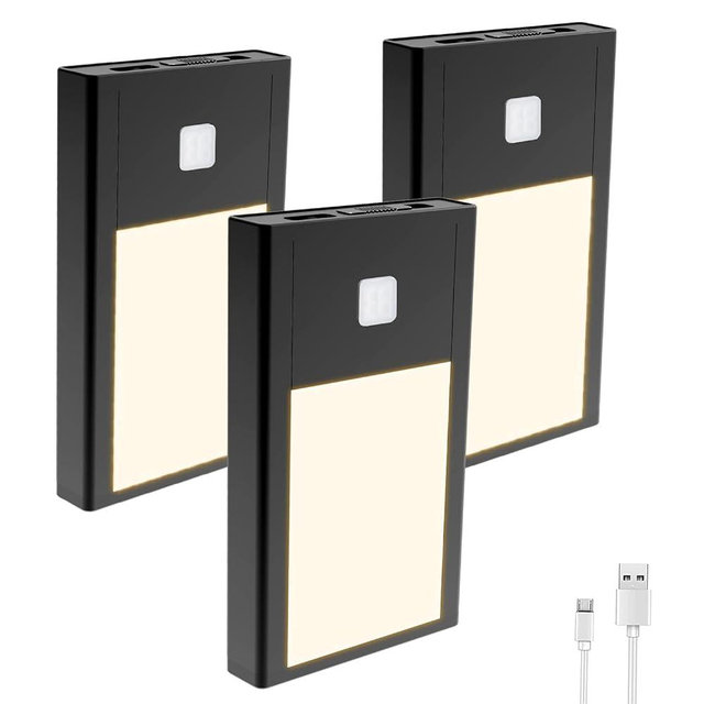 VST Motion Sensor Night Light, Rechargeable Battery Powered Led Light with Magnetic Suck Installation for Bedroom Hallway Stair Nursery Kids Room (2.68 inch 3000K 3Pack Black)