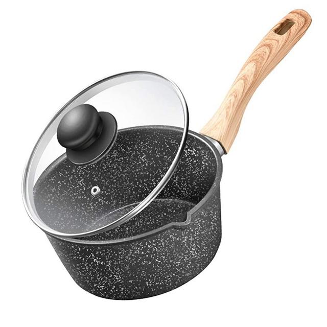 Ytzada 1 Quart Nonstick Saucepan with Glass Lid, 7 Inch Induction Small Saucepan Cookware with Wood Handle
