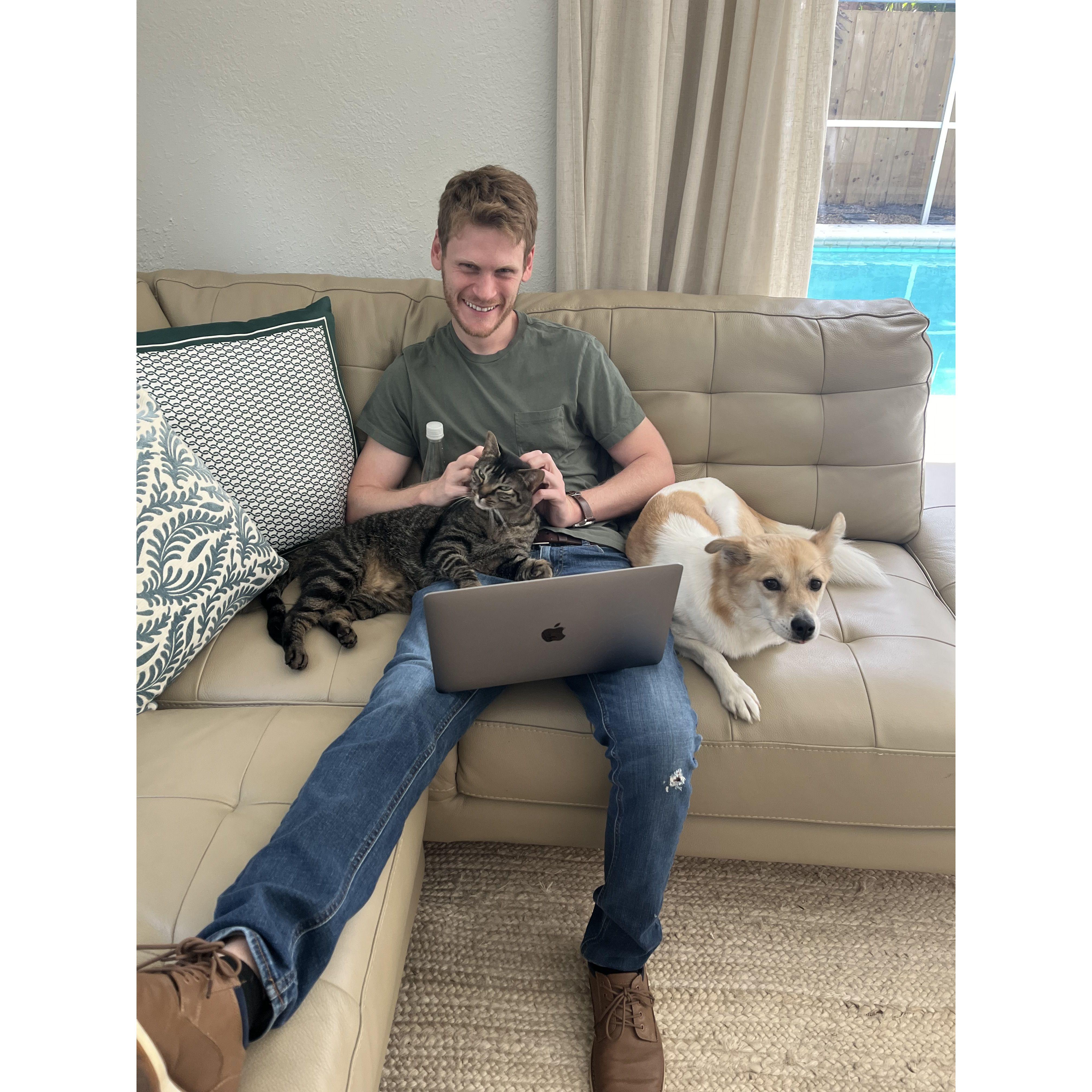Shaun with Cleopatra (cat) and Duke (dog)