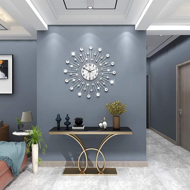 JUJUDA Large Wall Clocks for Living Room Decor Extra Modern Big Silent Wall Clocks for Home Kitchen Bedroom Indoor Decorative Giant Crystal Wall Clock Non Ticking Battery Operated Quartz for Bathroom