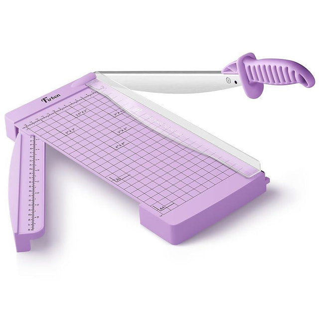 Firbon 12" Guillotine Paper Cutter with Hidden Ruler, Compact Heavy Duty 12-Sheet Capacity Trimmer for Cardstock, Photos, Scrapbooking, Office, Classroom, Studio (Purple)