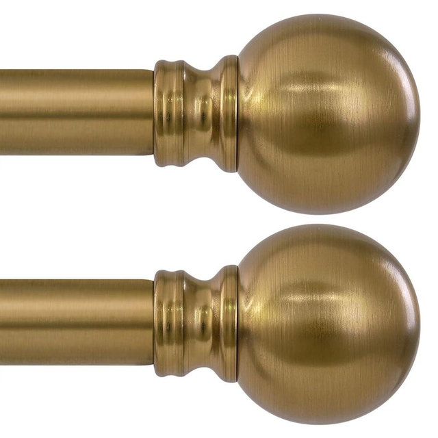2 Pack Warm Gold Curtain Rods for Windows 48 to 84 Inch 1" Diameter Adjustable Heavy Duty Brass Window Curtain Rod with Metal Finials for Living Room Bedroom Farmhouse Kitchen Outdoor