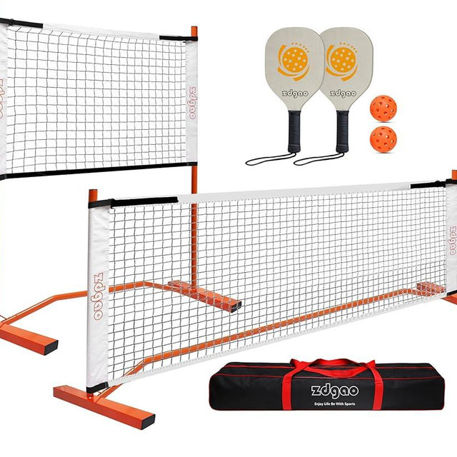 Zdgao Small Pickleball Net Set- 10FT Mini Pickleball Net, 4FT Adjustable Height Dink Training Rebounder Net with Outdoor Pickleballs, Paddles Set of 2 and Carry Bag for Driveway, Backyard