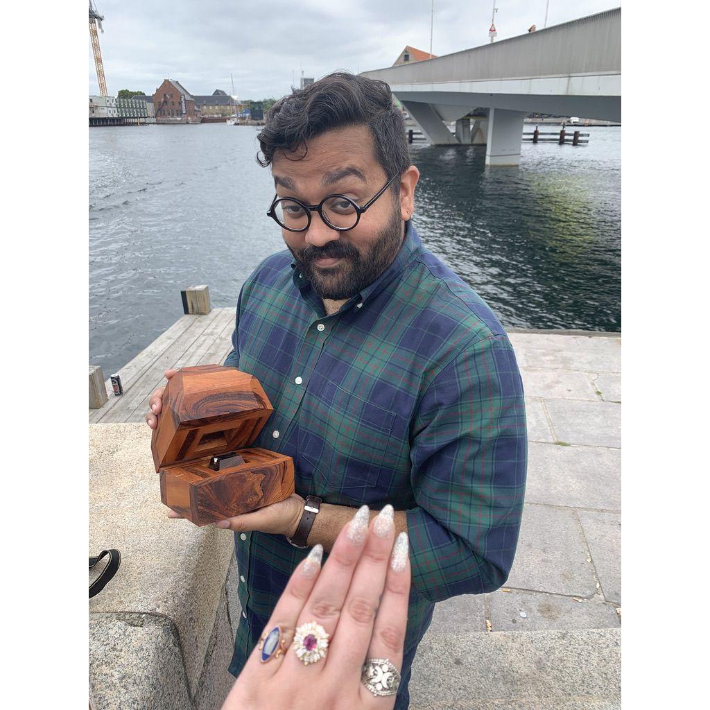 Neil & the ring box he hand-carved out of wood.