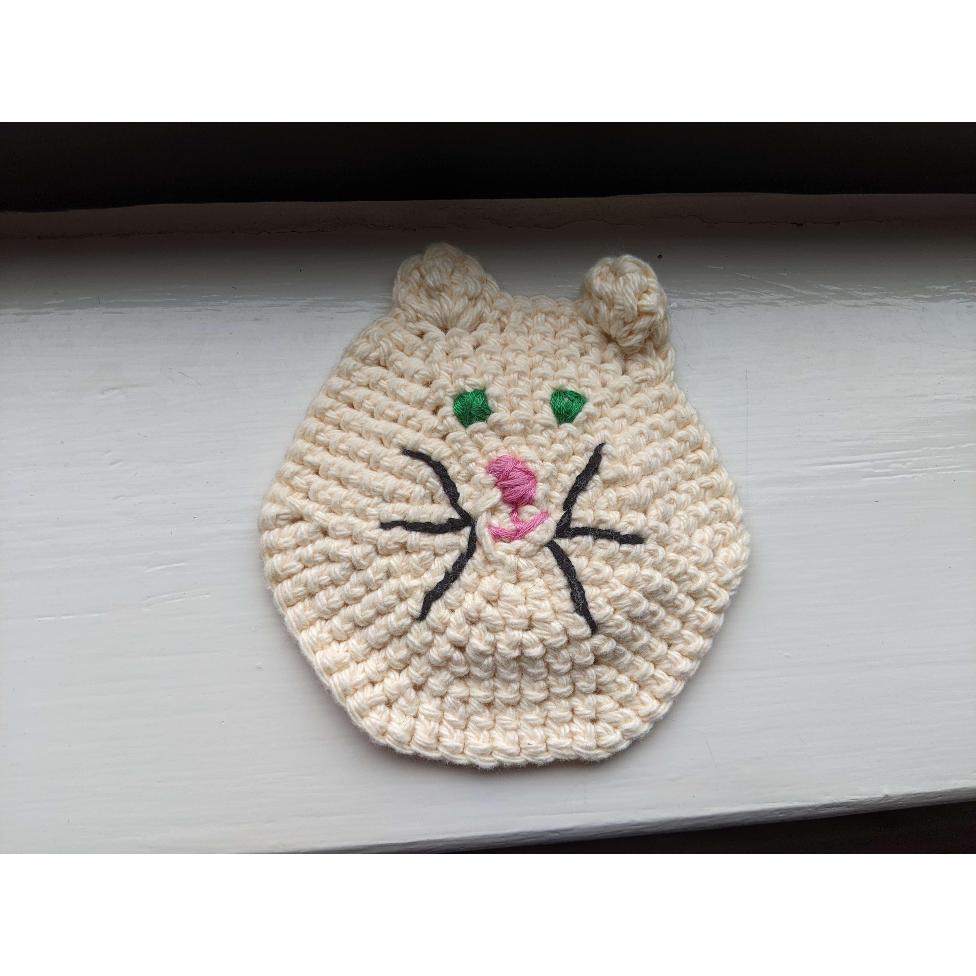 Christine made this cute cat coaster when Michael had to go to Ohio for work for 3 weeks. He now keeps it at work. It is so CUTE!