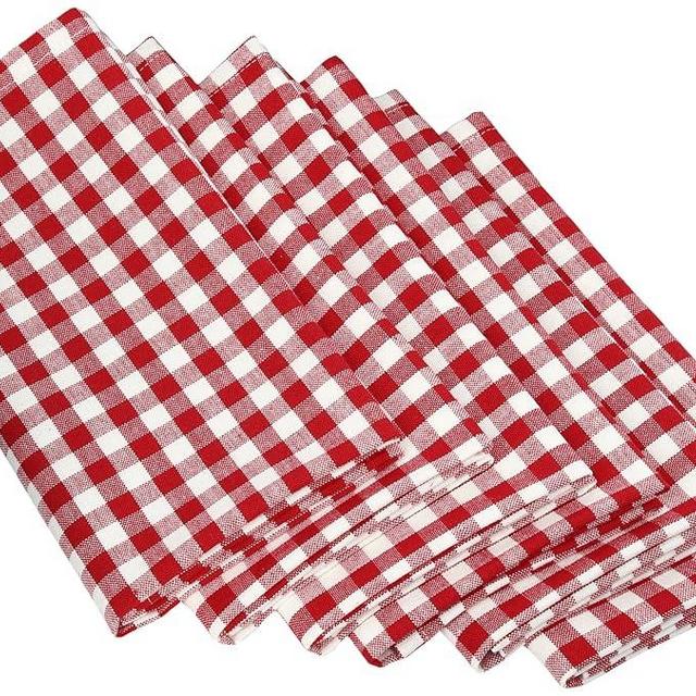 DII Cotton Napkin Set Machine Washable Everyday Basic, 20x20, Tango Red Gingham, 6 Count