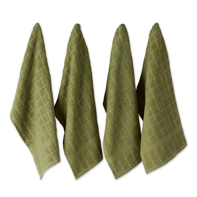 DII Basic Terry Collection Windowpane Dishtowel Set, 16x26, Antique Green Solid, 4 Piece