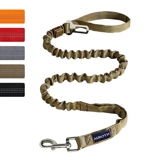 AUROTH Dog Leash Large Dogs, Heavy Duty Dog Leash Bungee, No Pull Dog Leash with Car Seat Belt Shock Absorption, Army Yellow Dog Training Leashes for Medium Large Breed Dogs 6FT, 2 Padded Handles