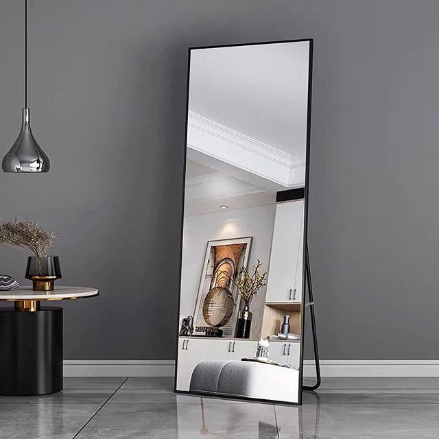 Rectangle Full Length Floor Mirror or Leaning Against Wall Mirror, 59" H x 15.7" W with Black Aluminum Alloy Frame Suitable for Dressing Room Bedroom and Locker Room