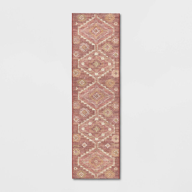 2'x7' Southbury Washable Printed Diamond Persian Style Runner Rug Rust - Threshold™