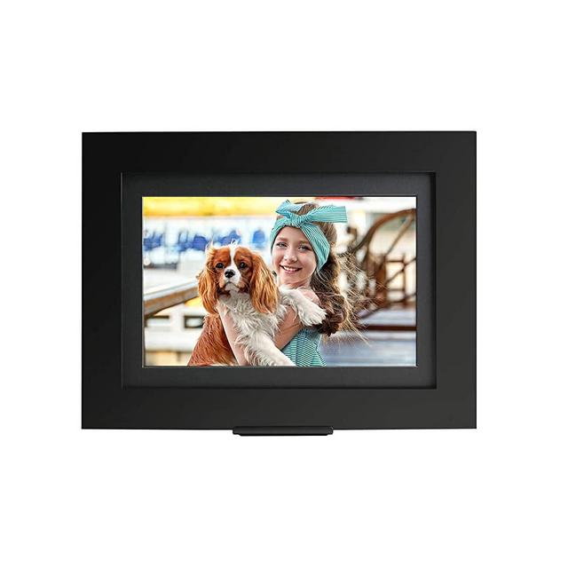 Brookstone PhotoShare Smart Digital Picture Frame, WiFi, HD, Family Photo Album Slideshow, Tabletop End Table, Home Décor, 10”, Classic Black