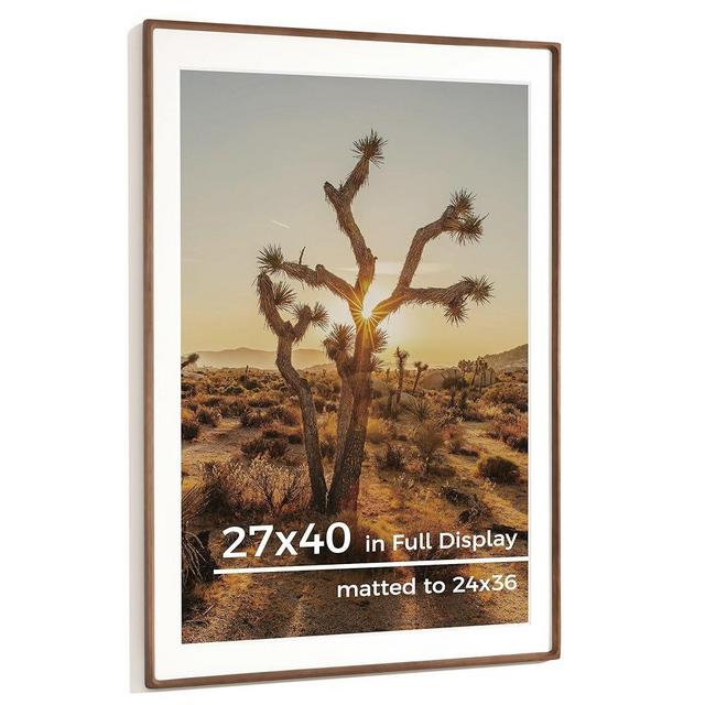 RICHFOCUS 27x40 Picture Frame USA-Sourced Natural Walnut Solid Wood Photo Frame Handcrafted Rounded Corner Wooden Frame with Real Glass Display Photos 24x36 with Mat or 27x40 Without Mat