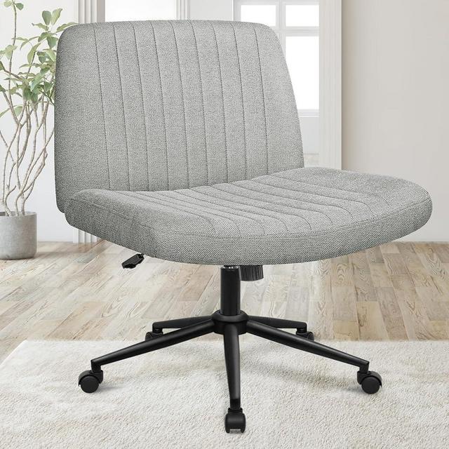 Orange Factory Criss Cross Chair with Wheels, Armless Cross Legged Office Desk Chair, Wide Comfy Vanity Rolling Swivel Modern Comfortable Fabric Computer Task Chairs for Home Office (Grey)
