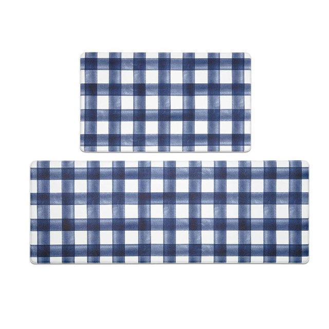 FRESHMINT Modern Farmhouse Plaid 2 Piece Set Kitchen Mats for Floor Anti Fatigue Waterproof & Non-Skid Kitchen Rugs Cushioned Kitchen Mat for Standing Washable Comfort Desk Kitchen Runners
