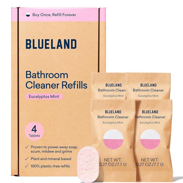 BLUELAND Bathroom Cleaner, 4-Pack Refill, Eucalyptus Mint Scent, Eco-Friendly Cleaning Supplies, 4 x 24 Fl oz
