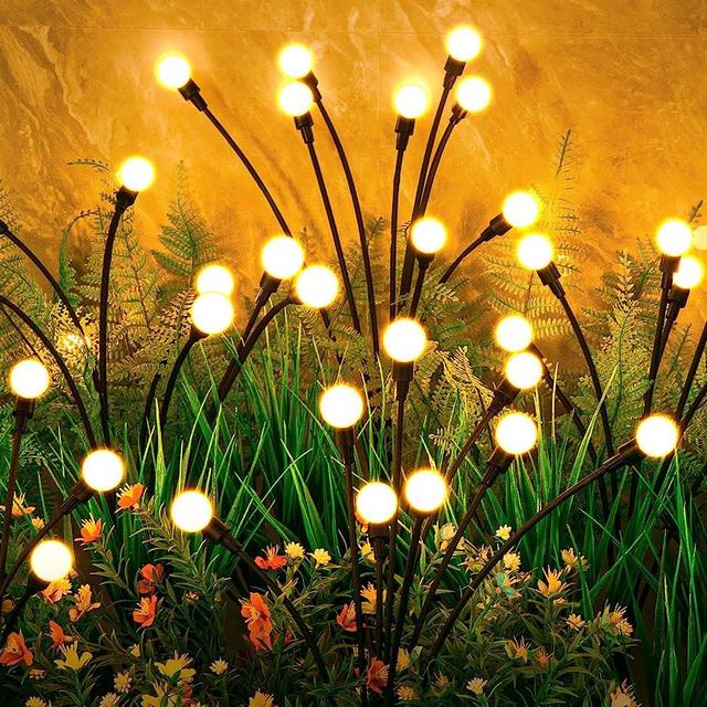ASMAD Solar Garden Lights, New Generation Bigger 4 Pack 32 LEDs Solar Outdoor Swaying Lights, Waterproof Firefly Lights for Patio Pathway Outdoor Decor, Premium Bulb Base&Vary in Lenth, Warm White