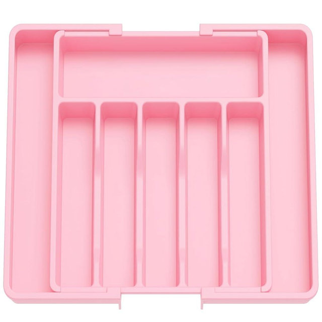 Lifewit Silverware Drawer Organizer, Expandable Utensil Tray for Kitchen, BPA Free Flatware and Cutlery Holder, Adjustable Plastic Storage for Spoons Forks Knives, Large, Pink