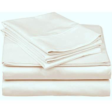 True Luxury 1000-Thread-Count 100% Egyptian Cotton Bed Sheets, 4-Pc King Cream Sheet Set, Single Ply Long-Staple Yarns, Sateen Weave, Fits Mattress Upto 18'' Deep Pocket