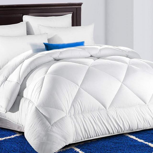 TEKAMON All Season Queen Comforter Soft Quilted ♥ Down Alternative Duvet Insert with Corner Tabs Summer Cooling 2100 Series, Fluffy Reversible Hotel Collection, Snow White, 88 x 88 inches