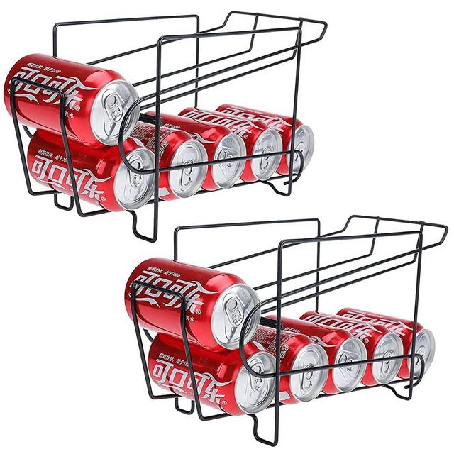 HOMOKUS 2 Pack Soda Can Organizer for Refrigerator, 2-Tier Soda Can Dispenser for Refrigerator, 10 Cans Soda Can Dispenser for Pantry, Wire Frame with Anti-Corrosion Baking Paint (Black)