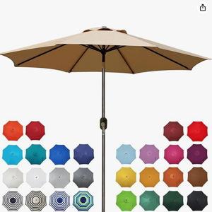 Blissun 9' Outdoor Patio Umbrella, Outdoor Table Umbrella, Yard Umbrella, Market Umbrella with 8 Sturdy Ribs, Push Button Tilt and Crank