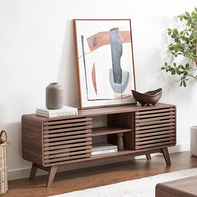Mopio Ensley Tv Stand Mid-Century Modern Low Profile with Sleek Rounded Finishing (59" Tall TV Stand)