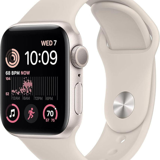Apple Watch SE (2nd Gen) (GPS, 40mm) - Starlight Aluminum Case with Starlight Sport Band, S/M (Renewed Premium)