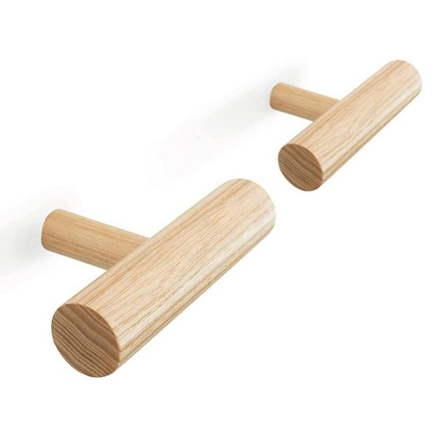 NAUMOO Natural Wood Wall Hooks - Pack of 2 - Modern Wall Mounted Hook for Hanging Hat - Decorative Wood Pegs for Entryway or Bathroom (Ash Wood)