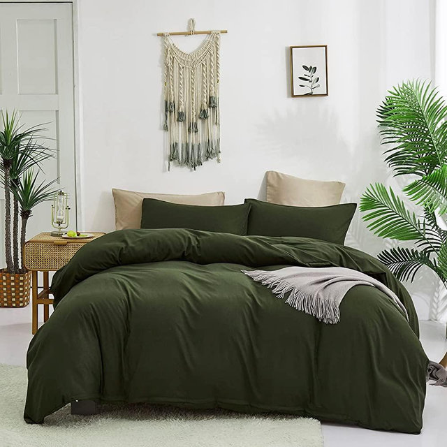 KAREVER Army Green Comforter Set King Olive Green Bedding Set Dark Green Comforter Set King Men Breathable Deep Green Bedding Set Women Soft Olive Green King Size Comforter Set Skin Friendly Bedding