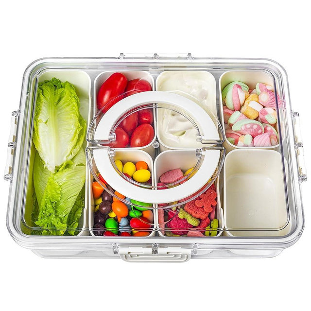 Bandesun Divided Serving Tray with Lid and Handle - Snackle Box Charcuterie Container for Portable Snack Platters - Ideal for Party and Entertaining - Clear Organizer for Candy, Fruits and Nuts