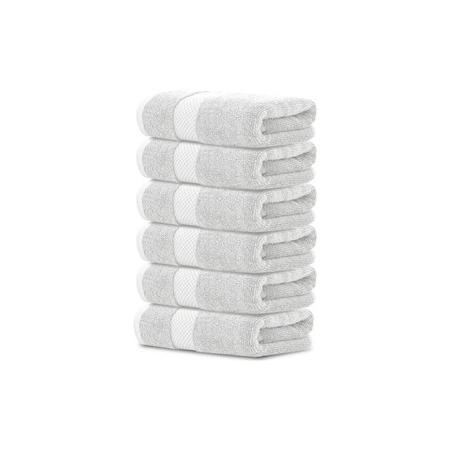 White Classic Luxury 100% Cotton Hand Towels Set of 6 - 16x30" Silver