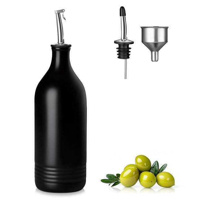 vancasso 20 Oz Ceramic Olive Oil Dispenser Bottle, Bottle Dispenser with Spout and Funnel for Kitchen,Suitable for Oil, Vinegar, Coffee Syrups & Other Liquids，BK