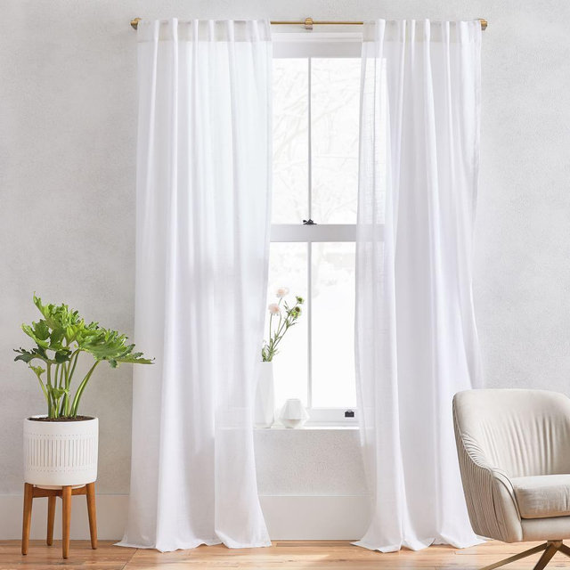 Sheer Crosshatch Curtain, Set of 2, White, 48"x84"