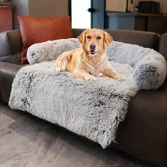 Dekeyoo Pet Couch Protector for Dog with Memory Foam Neck Bolster, Universal Pet Furniture Cover, Sofa Bed Cover, Plush Dog Bed and More for Dogs and Cats, Machine Washable Silver Gray Large