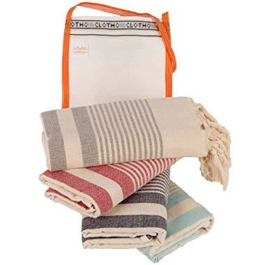 Turkish Hand Towel Set of 4 20 x 40 inches 100% Cotton Peshtemal (Natural Variety)