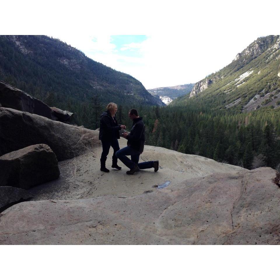 Mountain top proposal on Bridal Veil Falls, how appropriate.