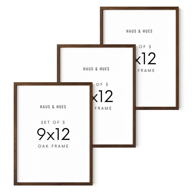 HAUS AND HUES Set of 3 9x12 Picture Frame - 9x12 Frame Wooden Picture Frames, 9 X 12 Frame Natural Wood Picture Frames, 12x9 Picture Frame Set Wooden Frames, 9 X 12 Picture Frame (Walnut Oak Frame)