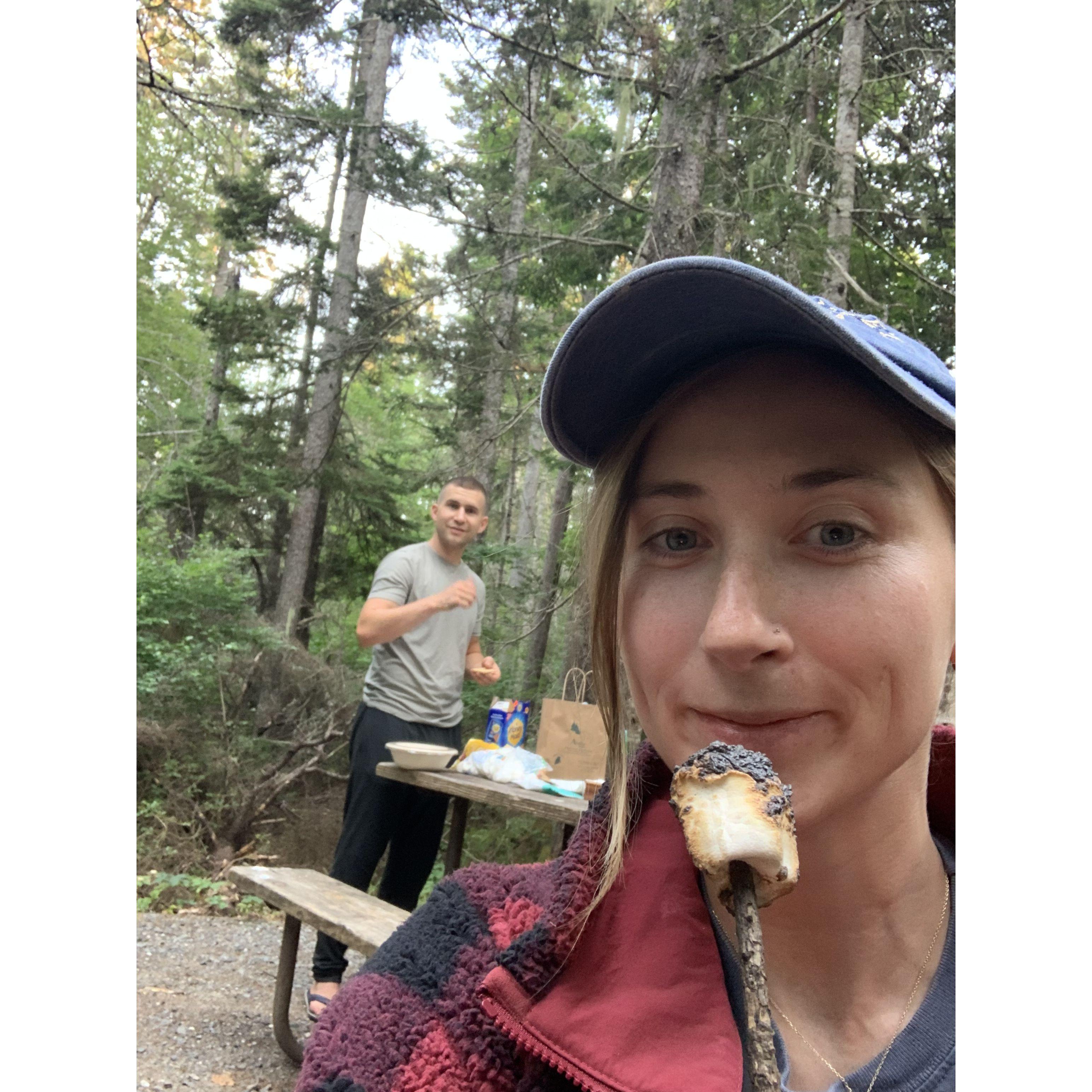 Camping in Acadia and eating our 1,000th marshmallow of the summer