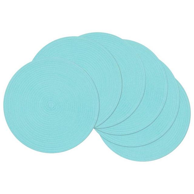 SHACOS Round Placemats Set of 6 Washable 15 inch Round Table Mats Cotton Polyester Woven Braided Place Mats for Dining Table (Aqua, 6)