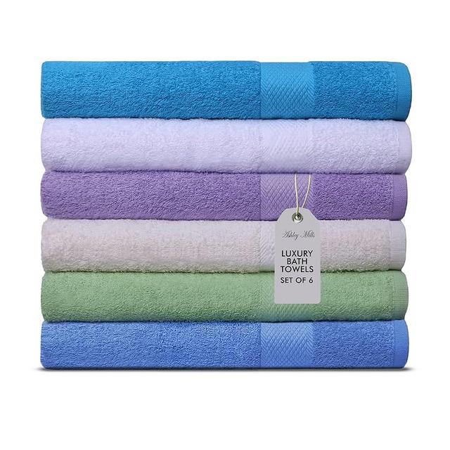 Ashley Mills Bath Towels Set of 6 (28” x 55”) | 100% Cotton Bath Towel, 400 GSM | Lightweight, Soft & Highly Absorbent Luxury Towels for Bathroom | for Gym, Pool & Spa | 6 Pack, Multi Color