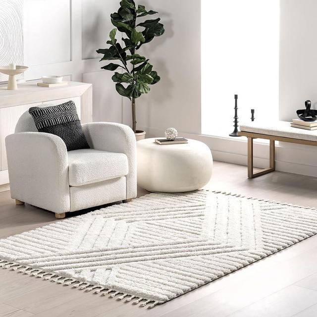 nuLOOM Risette Geometric Shag Tassel Area Rug, 4x6, Beige