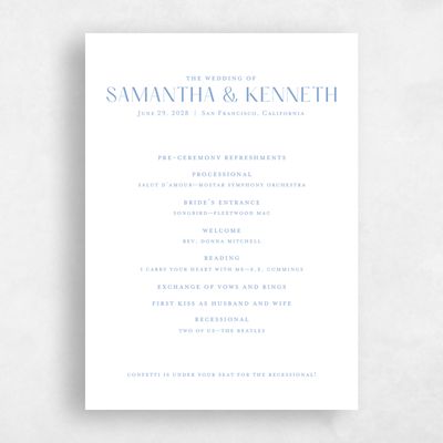 Dusty Blue Wedding Program - Sidney Letterpress